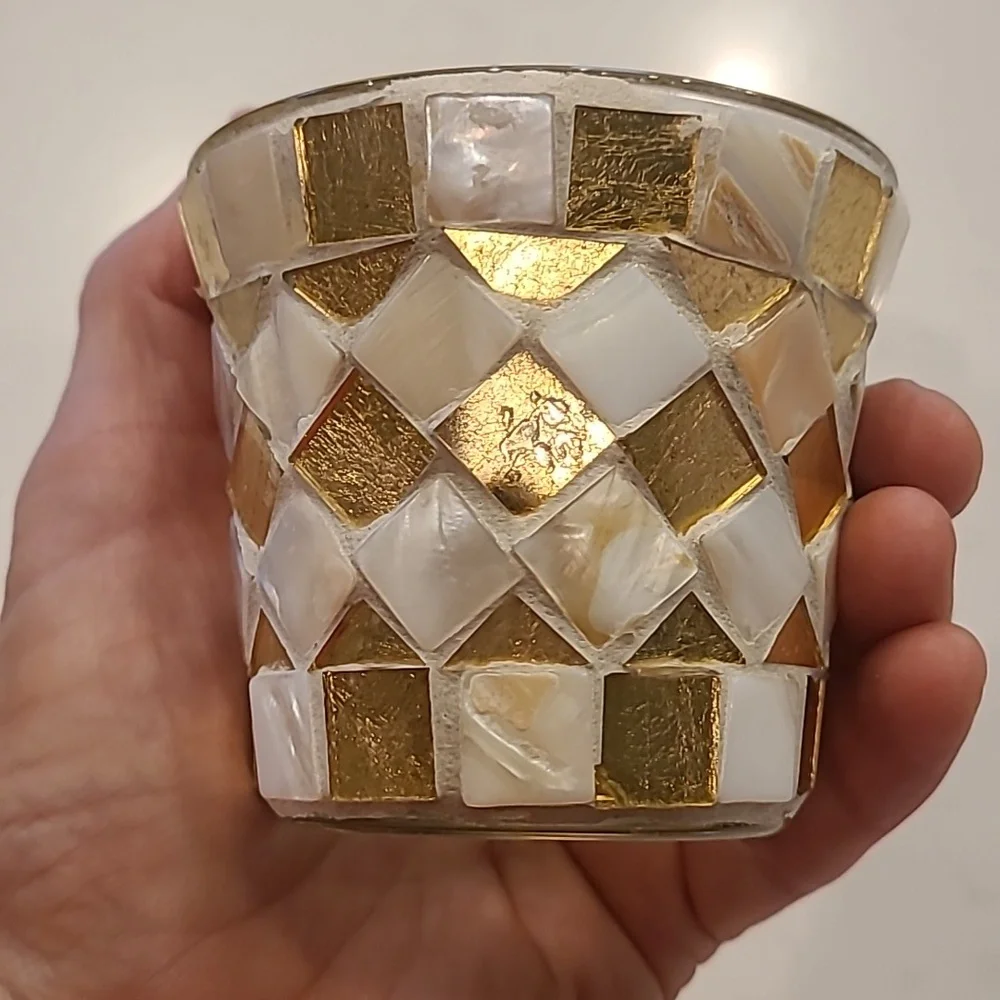 Mosaic Cream Gold Candle Holder